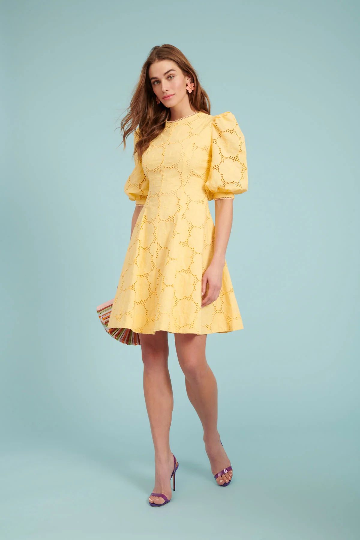 Puff Sleeve Eyelet Fit & Flare Dress - Buttercup | Rachel Parcell