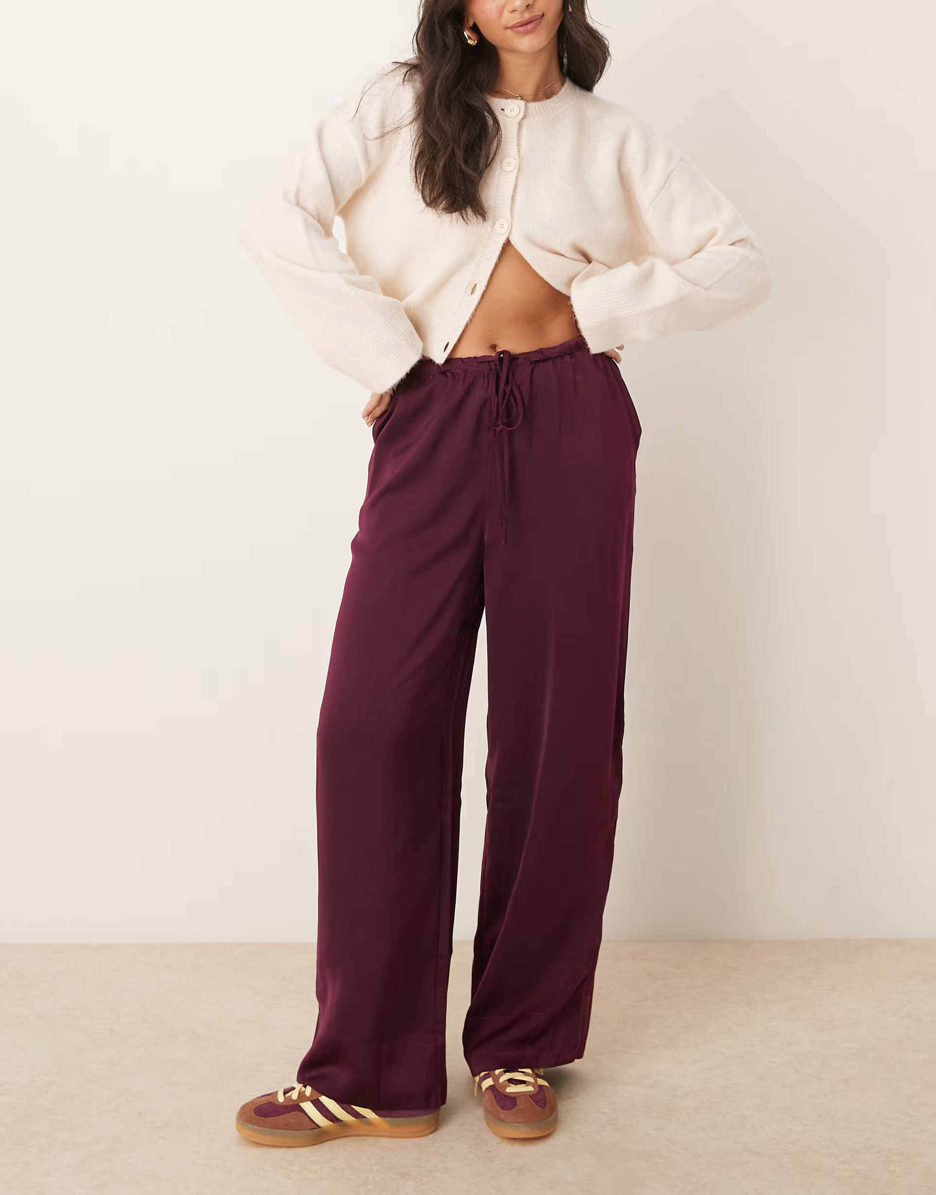 ASOS DESIGN satin pull on trouser in plum | ASOS (Global)