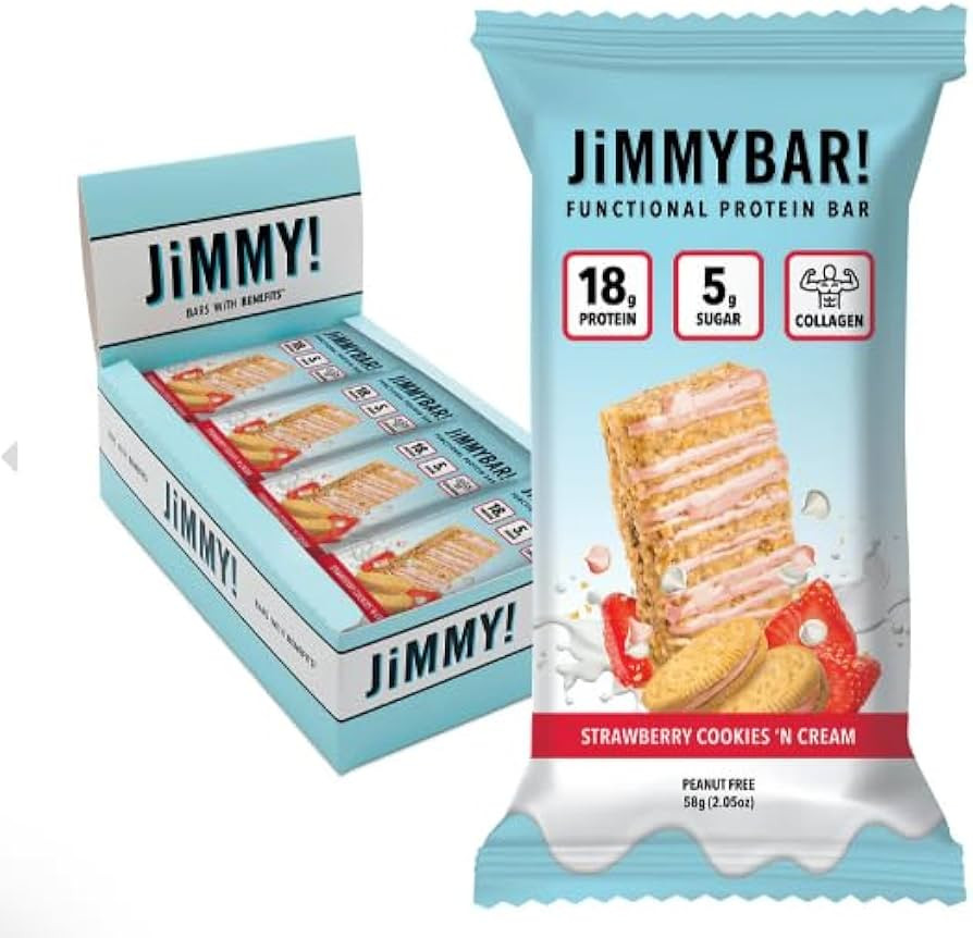 JIMMYBAR! - Strawberry Cookies 'n Cream - Protein Bars With Collagen - 12 Count - 18g Protein Sna... | Amazon (US)