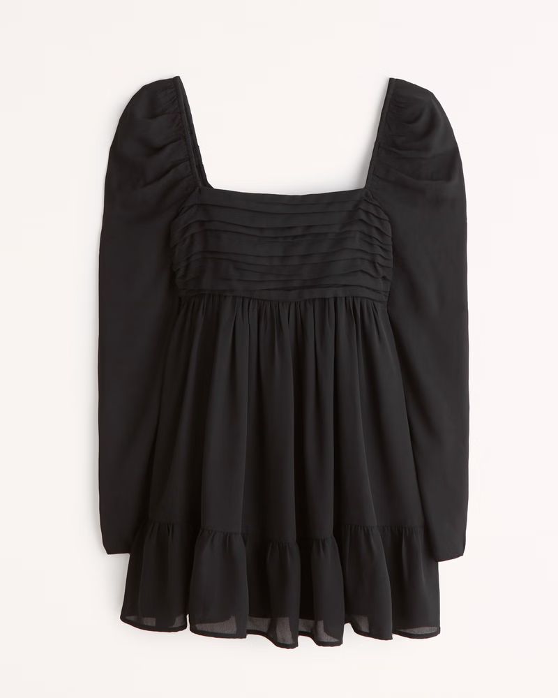 Long-Sleeve Ruched Babydoll Mini Dress | Abercrombie & Fitch (US)