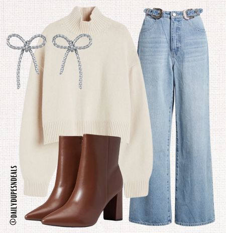 Sweater denim jeans boots booties bow earrings Amazon Nordstrom 

#LTKSeasonal #LTKstyletip #LTKfindsunder50