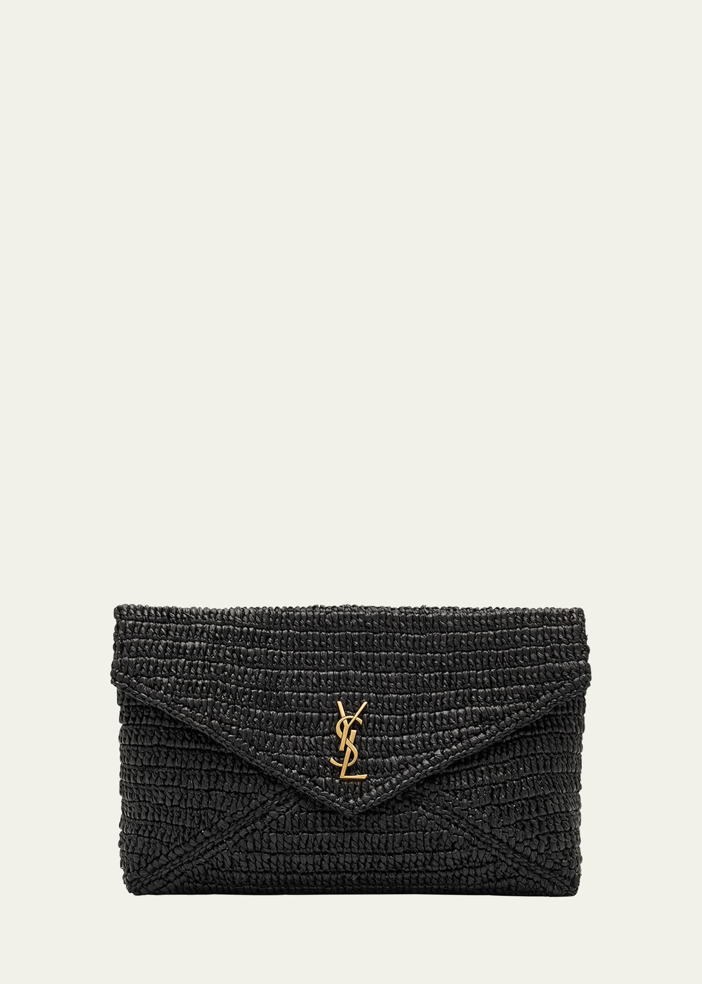 Saint Laurent Large Envelope Flap YSL Clutch Bag in Raffia | Bergdorf Goodman