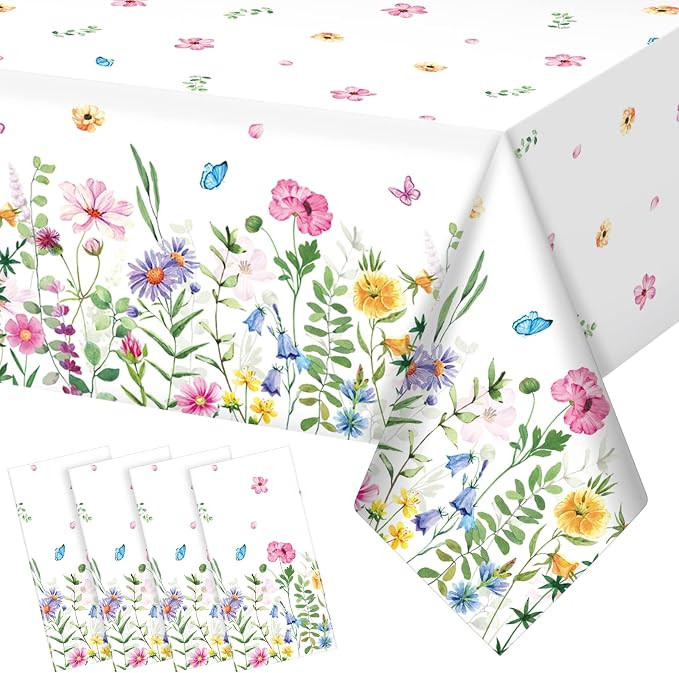 4Pcs Spring Floral Plastic Tablecloth,Pink Purple Blue Flower Butterfly Disposable Table Cover fo... | Amazon (US)