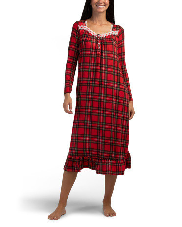 Holiday Plaid Nightgown With Lace Trim For Women, Spandex/Polyester | TJ Maxx