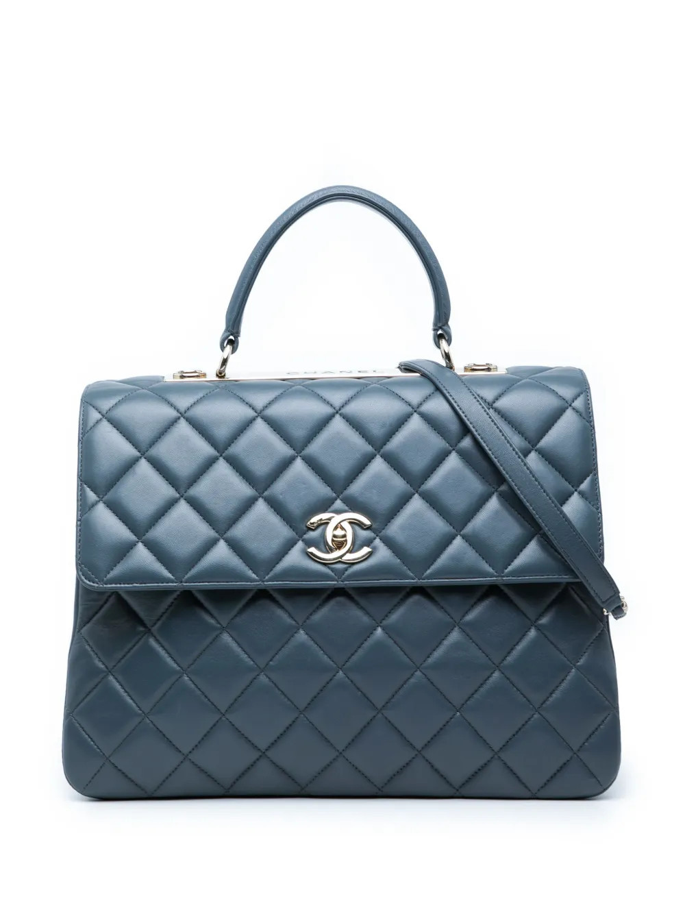 CHANEL Pre-Owned 2018-2019 Large Lambskin Trendy CC Top Handle Flap satchel - Blue | Farfetch Global