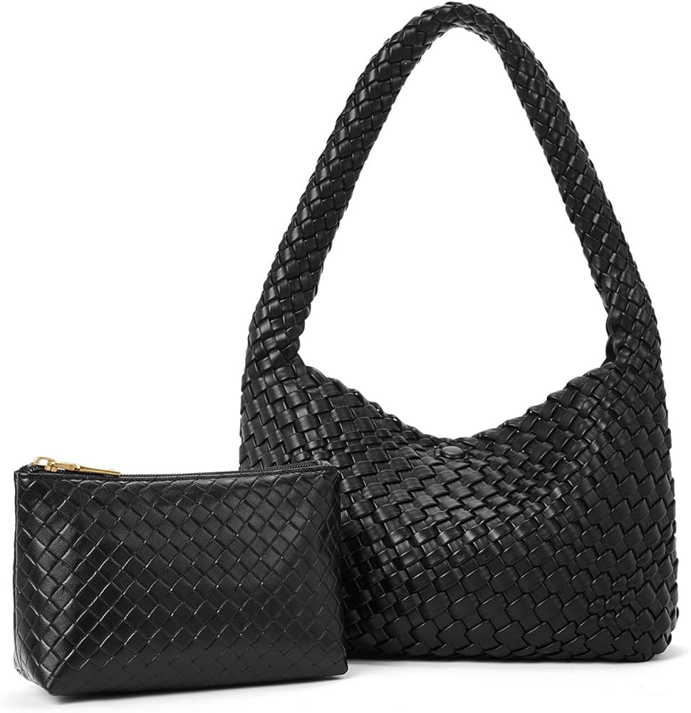 CLUCI Woven Shoulder Bag for Women，Vegan Leather Purse Tote Handbag 2PS | Amazon (US)