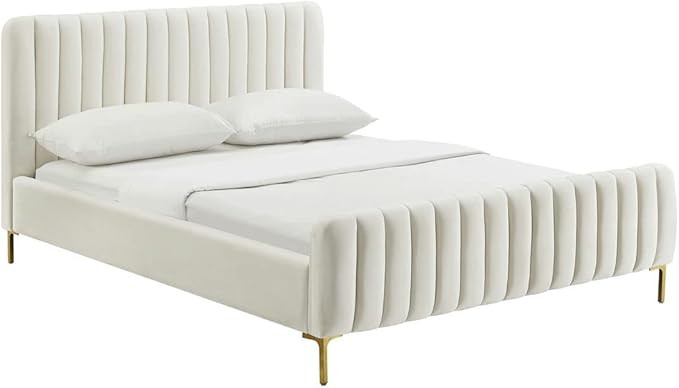 TOV Furniture Angela 41.7" H Transitional Velvet Upholstered Queen Bed in Cream | Amazon (US)