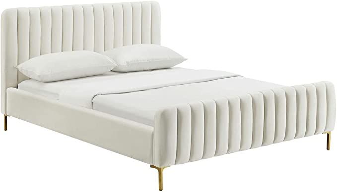TOV Furniture Angela 41.7" H Transitional Velvet Upholstered Queen Bed in Cream | Amazon (US)
