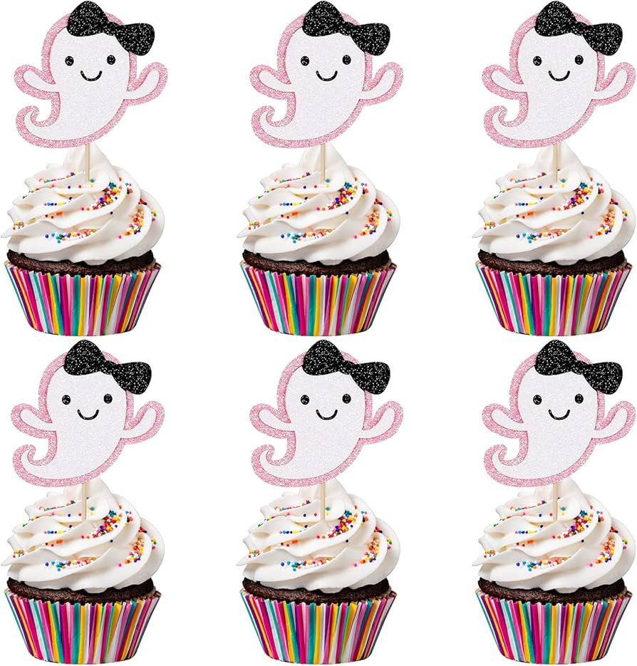 Ghost Cupcake Toppers Pink Glitter, Halloween Ghost Baby Shower Cupcake Toppers Ghost Food Cupcak... | Amazon (US)