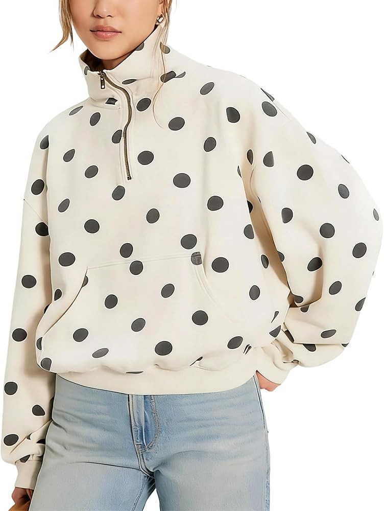 Colorful world Womens Polka Dot Sweatshirt Half Zip Pullover Funnel Collar Relaxed Soft Cozy Casu... | Amazon (US)