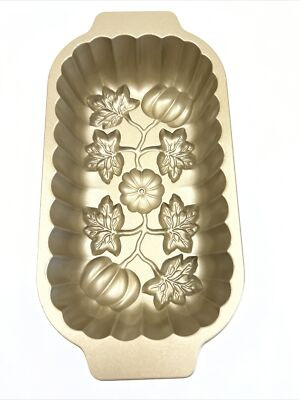 Nordic Ware Pumpkin Loaf Bread Pan Harvest Leaves Holds 1 lb Gold Made in USA | eBay US