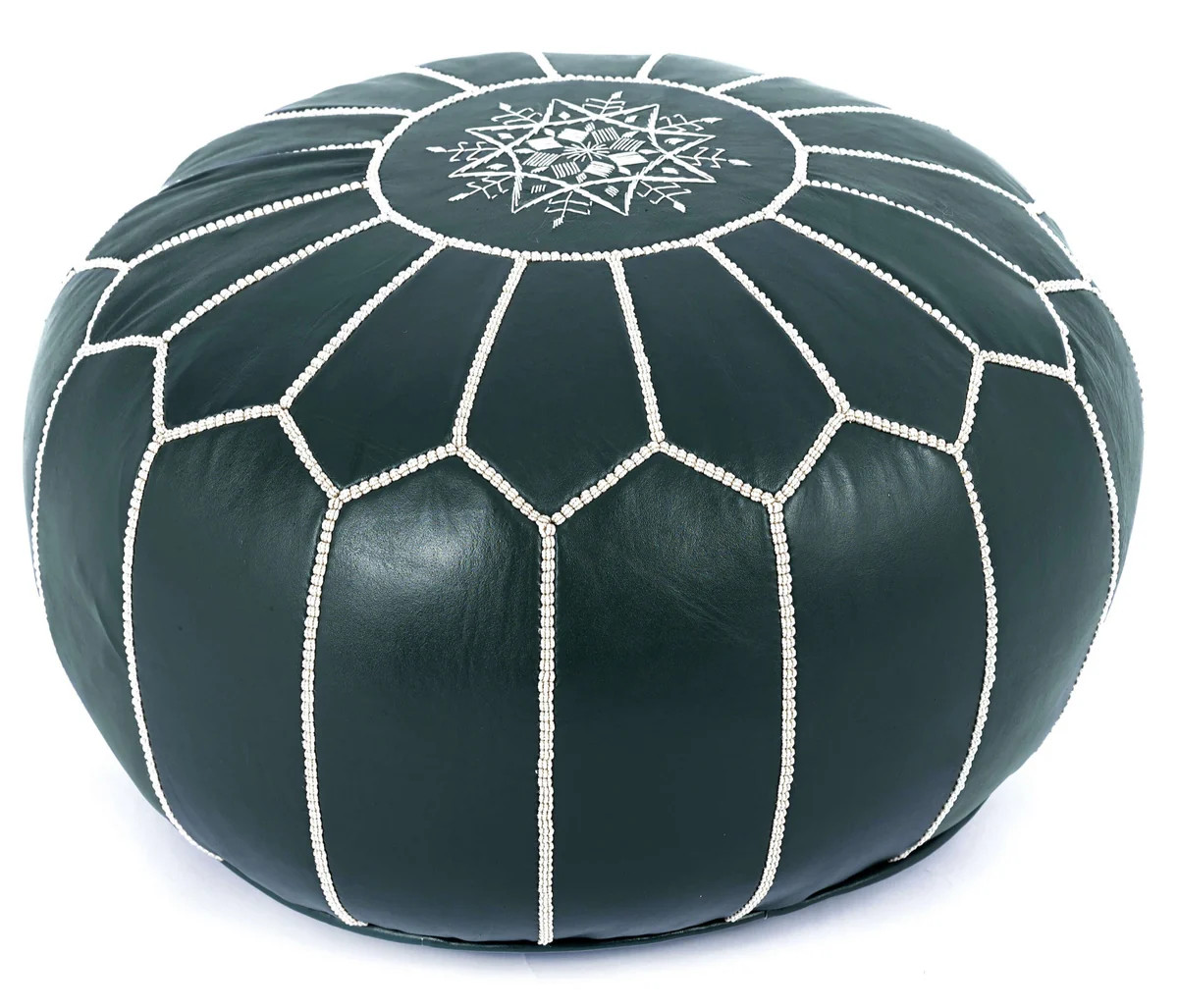 Moroccan Ottoman Leather Pouf - Boho Decor For Gift & Wedding - Cover ONLY (Dark Green) | OXYLION