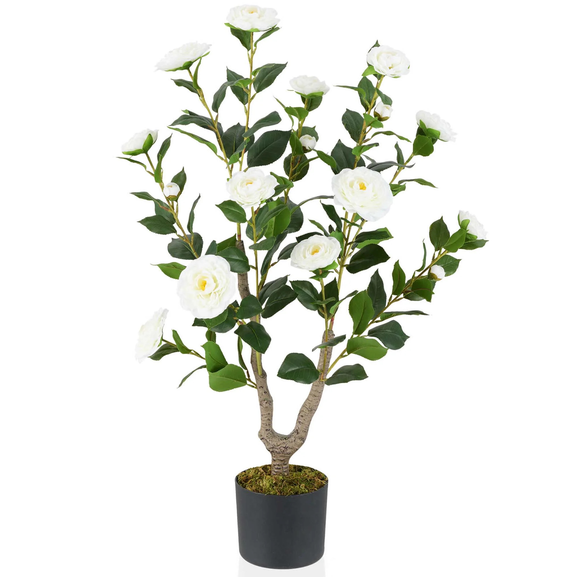 Costway 1 PCS 36" Artificial Camellia Tree Fake Potted Tree Greenery Floral Plant Modern White - ... | Walmart (US)