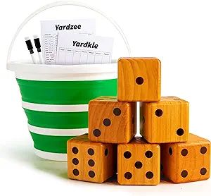 Crobyi Yardzee&Farkle Giant Yard Dice with Collapsible Bucket, 3.5" Giant Wooden Lawn Dice Game f... | Amazon (US)