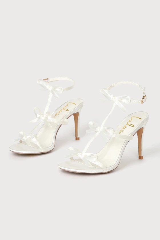 Reelaine White Satin Bow Ankle Strap Sandals | Lulus (US)