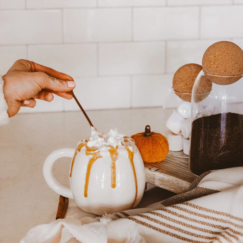 Pumpkin Coffee Mug | White Pumpkin Ceramic Cup for Autumn | Sweet Water Decor, LLC