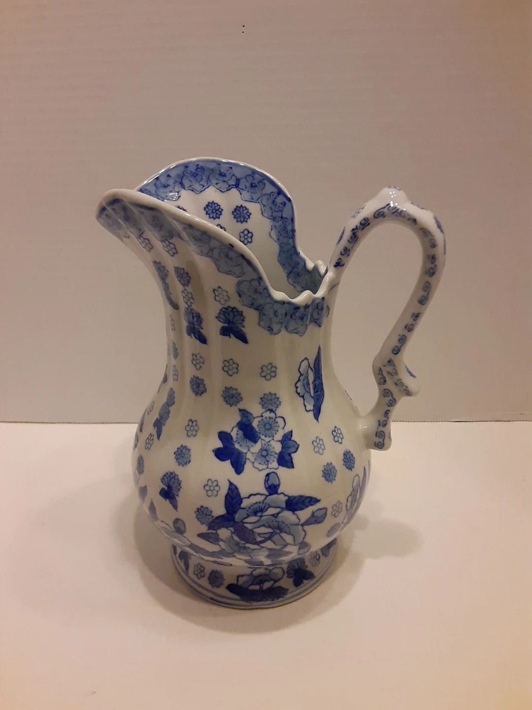 Vintage Andrea by Sadek Blue and White Porcelain Pitcher - Etsy | Etsy (US)