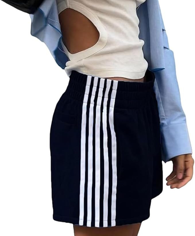 ABINGOO Women Athletic Sweat Shorts Side-Striped Y2k Summer Elastic Waist Workout Loose Wide Leg ... | Amazon (US)