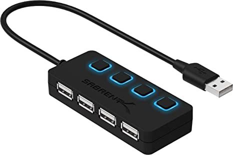 SABRENT 4 Port USB 2.0 Data Hub with Individual LED lit Power Switches [Charging NOT Supported] f... | Amazon (US)