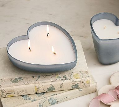 Frosted Glass Heart Candle - Navy Beach | Pottery Barn (US)