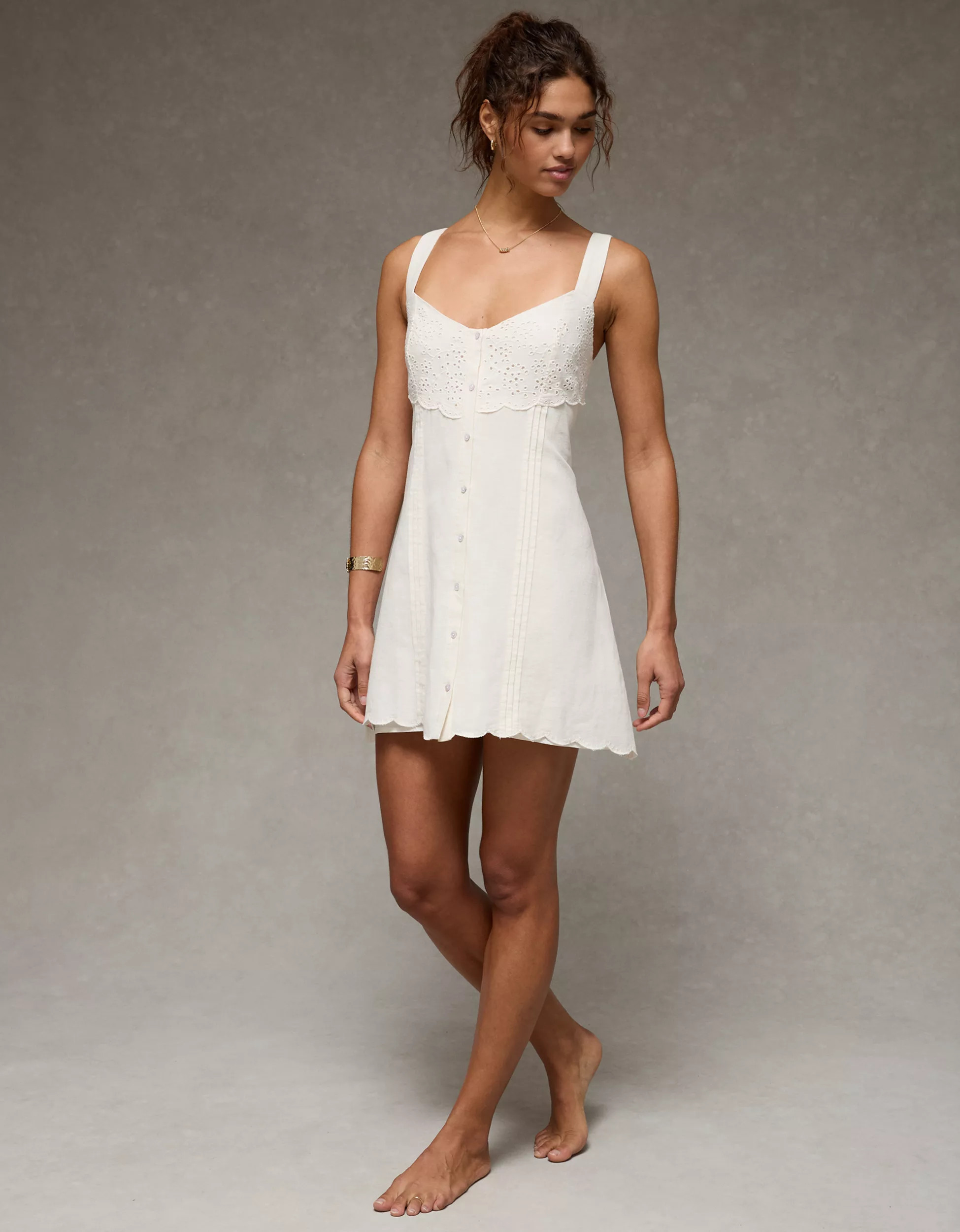 AE Button-Front Mini Dress | American Eagle Outfitters (US & CA)