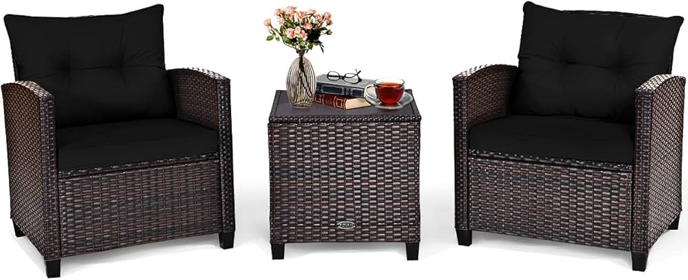 Tangkula 3 Pieces Patio Furniture Set, PE Rattan Wicker 3 Pcs Outdoor Sofa Set w/Washable Cushion... | Amazon (US)