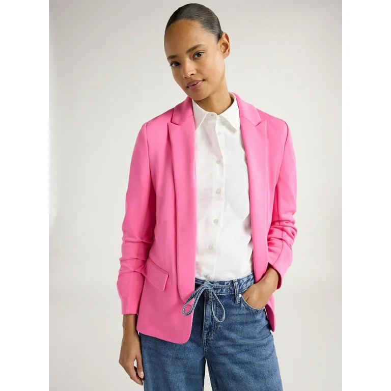 Scoop Women's and Women's Plus Relaxed Scuba Knit Stretch Blazer with Scrunch Sleeves, Sizes XS-4... | Walmart (US)