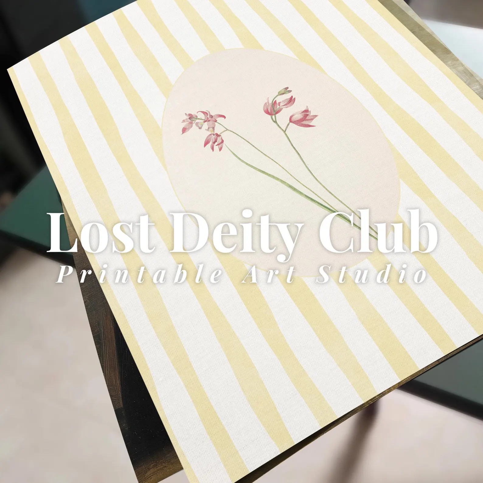 Pink Floral Art Prints Set of 3 Yellow Striped Cottagecore Botanical Prints, Girls Room Pastel Gr... | Etsy (US)