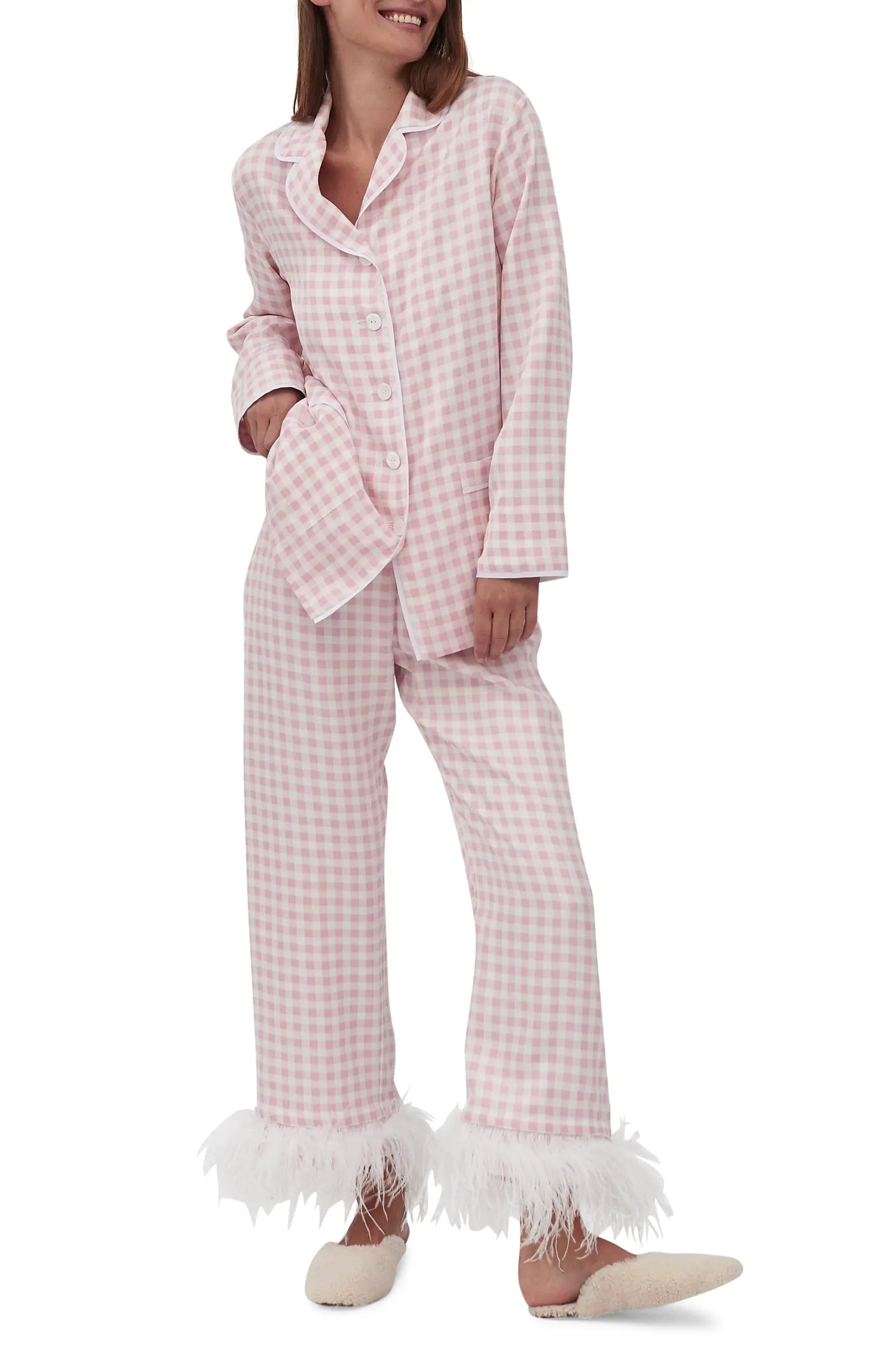 Party Pajamas with Detachable Ostrich Feather Trim | Nordstrom