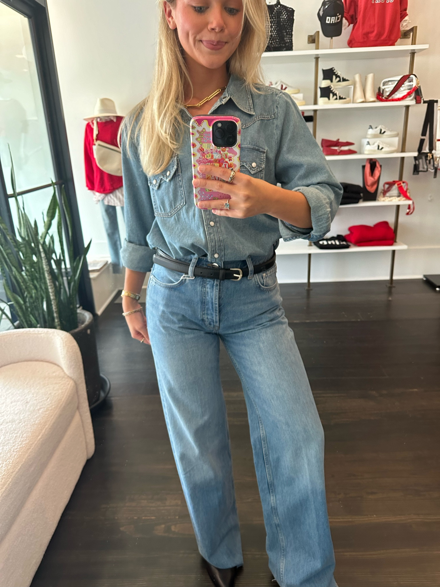 denim on denim is never going out of style + this anine bing jeans at Lola Boutique are to die for 