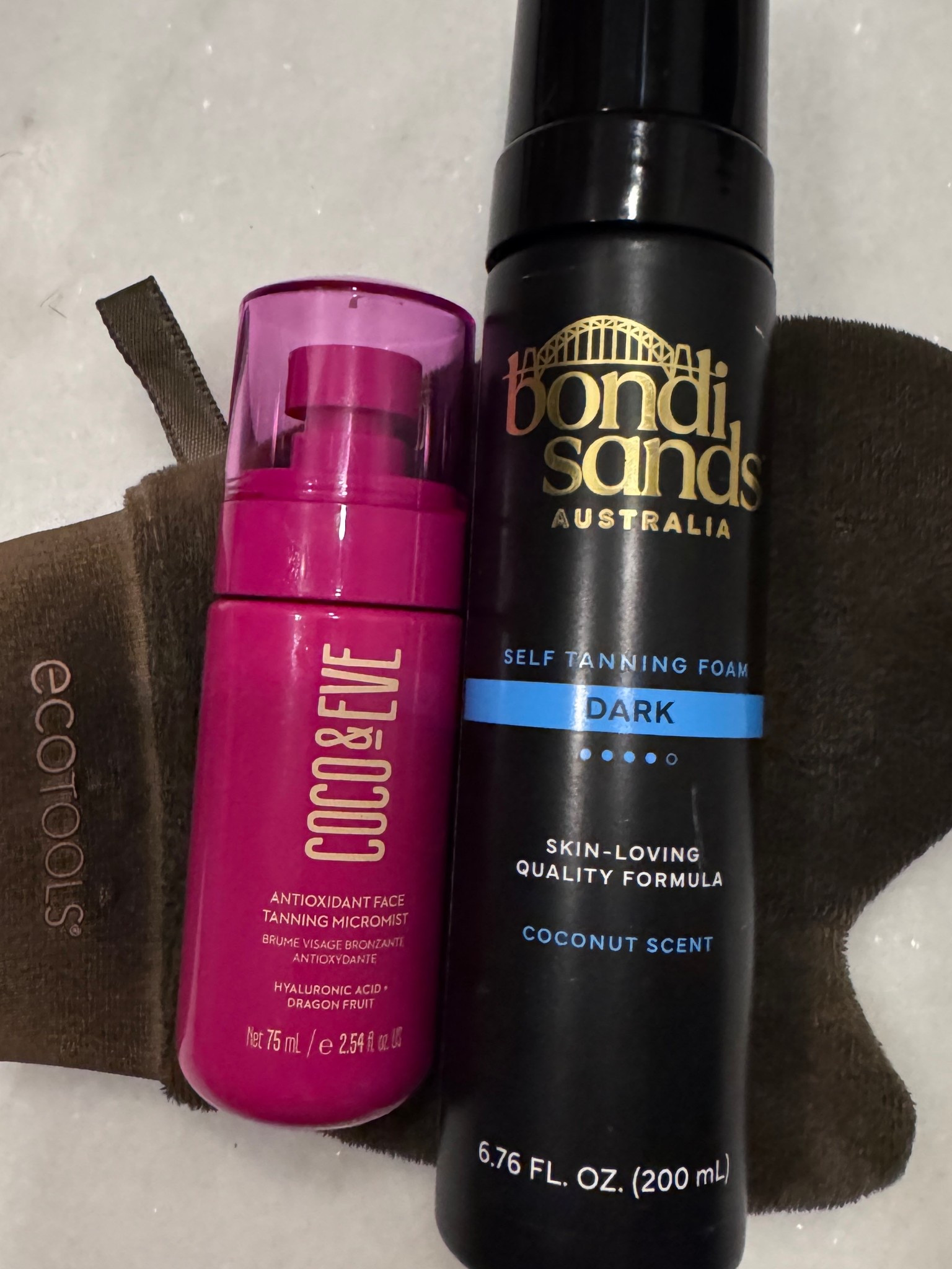 Winter skin survival lineup 🤎
Trying to finish out this season without looking… deceased.

Coco & Eve Face Mist
Using this 3–4x a week and it’s been such a game changer. I started it a couple weeks ago because my skin was just feeling blah and dull. Now I don’t even feel the need to throw on tinted moisturizer in the morning. It just gives that healthy, subtle glow without foundation.

EcoTools Microfiber Mitt
If you use foam self tanner and DON’T use a mitt… what are we doing. This one blends everything evenly and keeps your hands from looking like you lost a fight with Cheeto dust.

Bondi Sands Self Tanner
I use this 1–2x a month. I throw it on, go about my day/night, and shower either that night or the next. Yes, it will rub off a little on clothes before you rinse — but it develops so evenly and I love the tone. Worth it.
Low effort. Glowy. No orange.
We’re almost out of winter. We can do hard things. 🫶