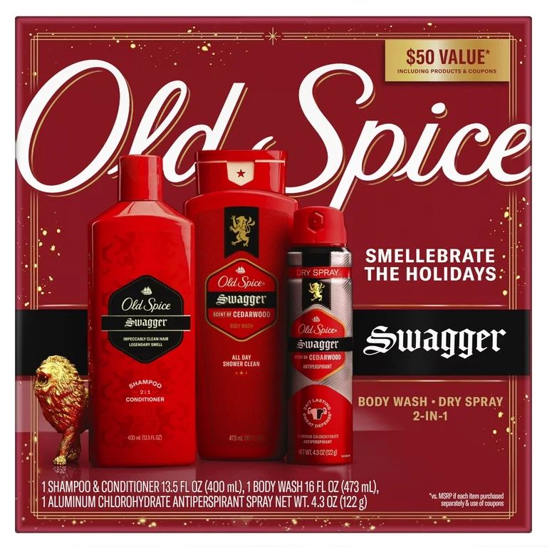 ($50 VALUE) Old Spice Swagger Holiday Men's Gift Pack with Body Wash, Dry Spray, and 2in1 Shampoo... | Walmart (US)