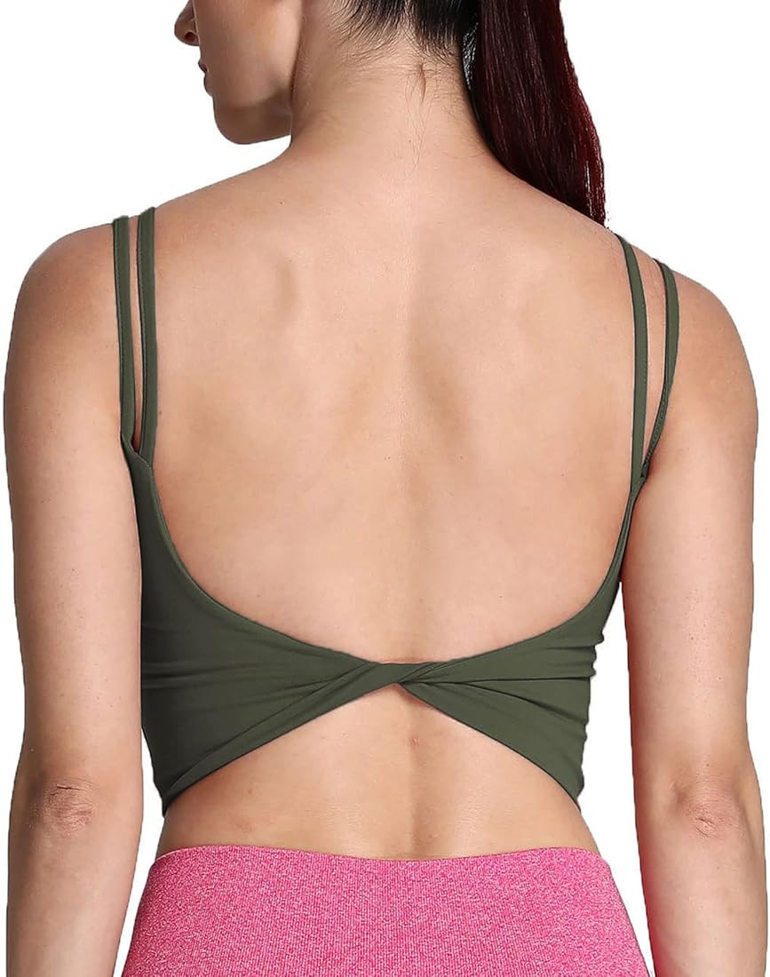Aoxjox Women's Workout Sports Bras Fitness Padded Backless Yoga Crop Tank Top Twist Back Cami | Amazon (US)