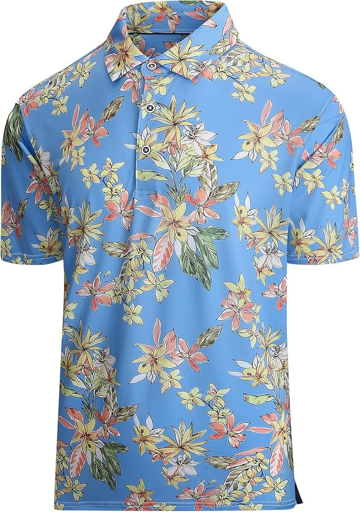 Damipow Mens Golf Shirts Dry Fit Polo Shirts Moisture Wicking Short Sleeve Hawaiian Polo Shirt | Amazon (US)