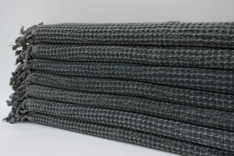 Gray Waffle Blanket, Turkish Blanket, Turkish Bedspread, Waffle Bedspread, Gray Blanket, 95"x67",... | Etsy (US)