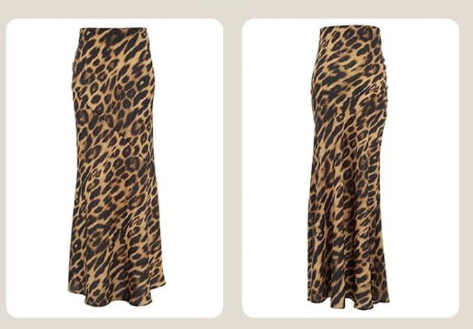 Leopard Print Maxi Skirt Floor Length Skirt Cute Satin Y2k Maxi Summer Skirts Long Skirts for Wom... | Amazon (US)
