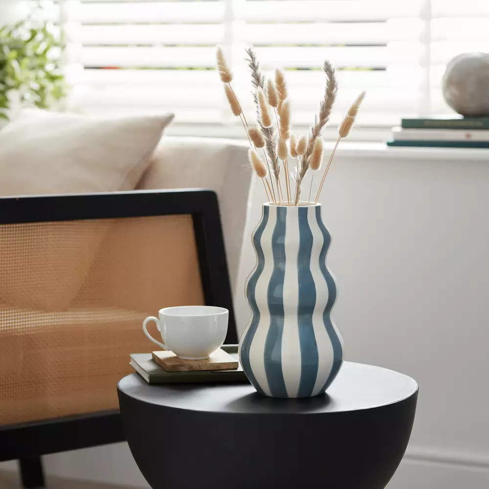 Buy Habitat Hand Painted Stripe Vase - Blue | Vases | Argos | argos.co.uk