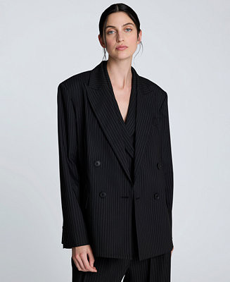 Women's Pinstripe Double-Breasted Boyfriend Jacket | Macy's