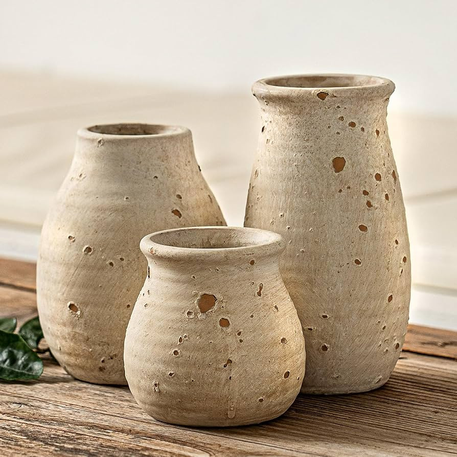 Ceramic Rustic Vase Set, Small Boho Vases for Country Home Decoration, Decorative Vase,Farmhouse ... | Amazon (US)