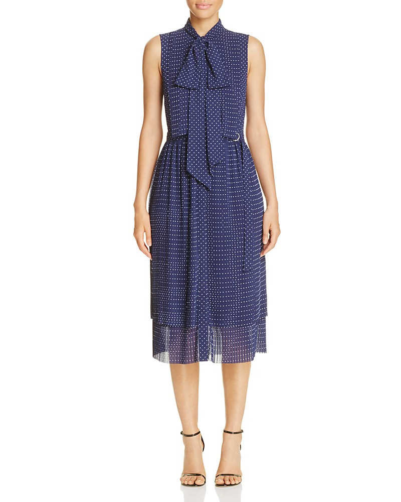 MICHAEL Michael Kors Pin Dot Tie Neck Shirt Dress | Bloomingdale's (US)