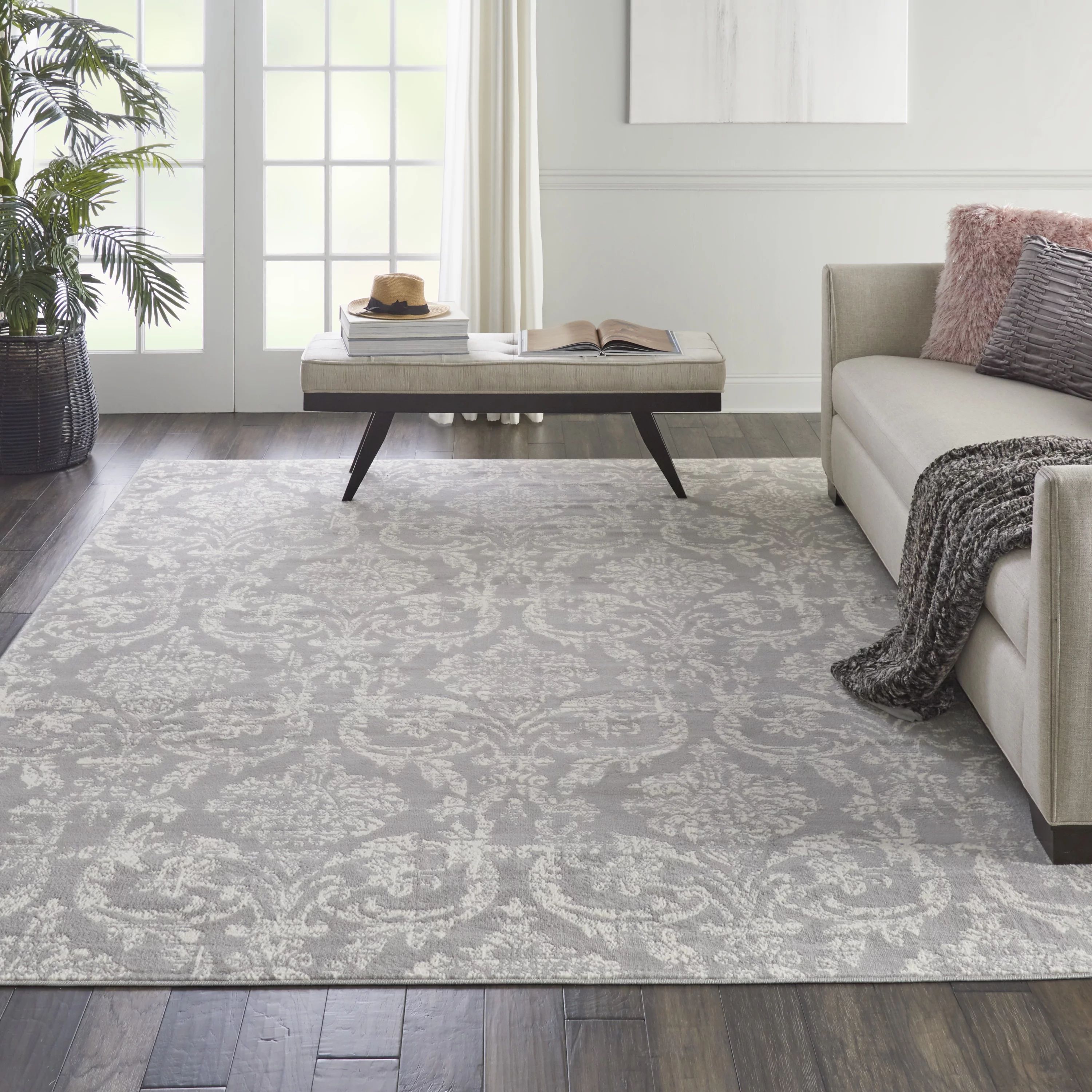 Nourison Jubilant Distressed Damask Grey 7'10" x 9'10" Area Rug, (8' x 10') | Walmart (US)