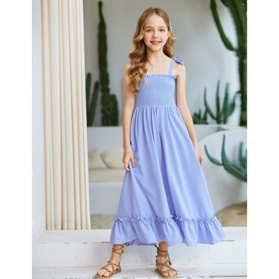 Arshiner Girls Summer Dress Boho Beach Casual Smocked Maxi Dresses 6-13 Years Clear Blue 5-6 Years | Target