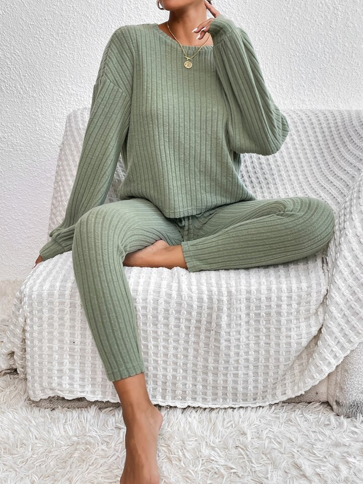 SHEIN Essnce Drop Shoulder Tee & Tie Front Skinny Pants | SHEIN