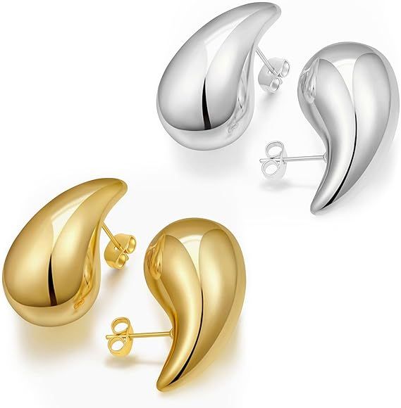 ASCOMY Gold Hoop Earrings for Women, 14K Gold Plated Lightweight Chunky Waterdrop Hollow Open Hoo... | Amazon (CA)