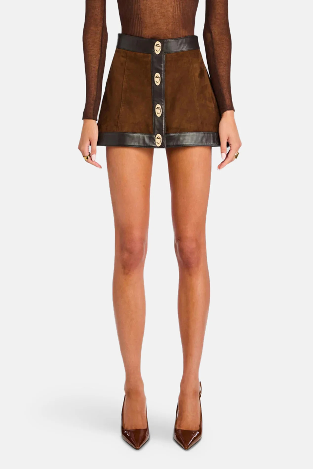 Lisbeth Leather Skirt Chocolate/Tobacco | Blue & Cream