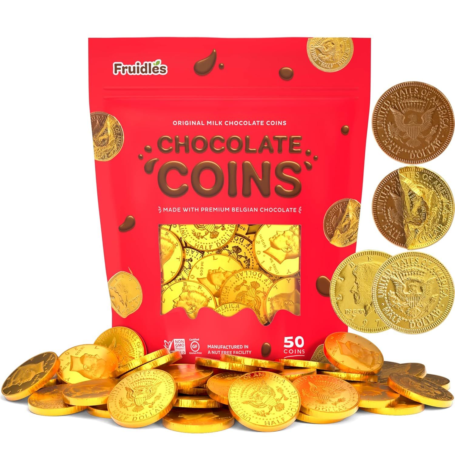 Milk Chocolate Coins, Gold Half Dollar Chocolate Coins, Made with Premium Belgian Chocolate, Nut ... | Amazon (US)