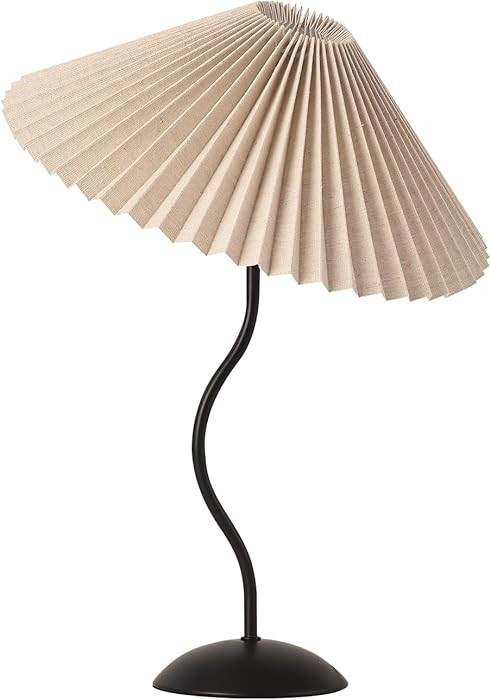 KUNJOULAM Small Pleated Table Lamp, Bedside Nightstand Lamp with Beige Lampshade Black Base, Mord... | Amazon (US)