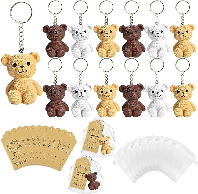12 Set Bear Party Favor Bear Keychains with Organza Bags Thank You Tags For Baby Shower Bear Them... | Amazon (US)
