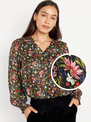 Smocked Floral Shine Blouse for Women | Old Navy (US)