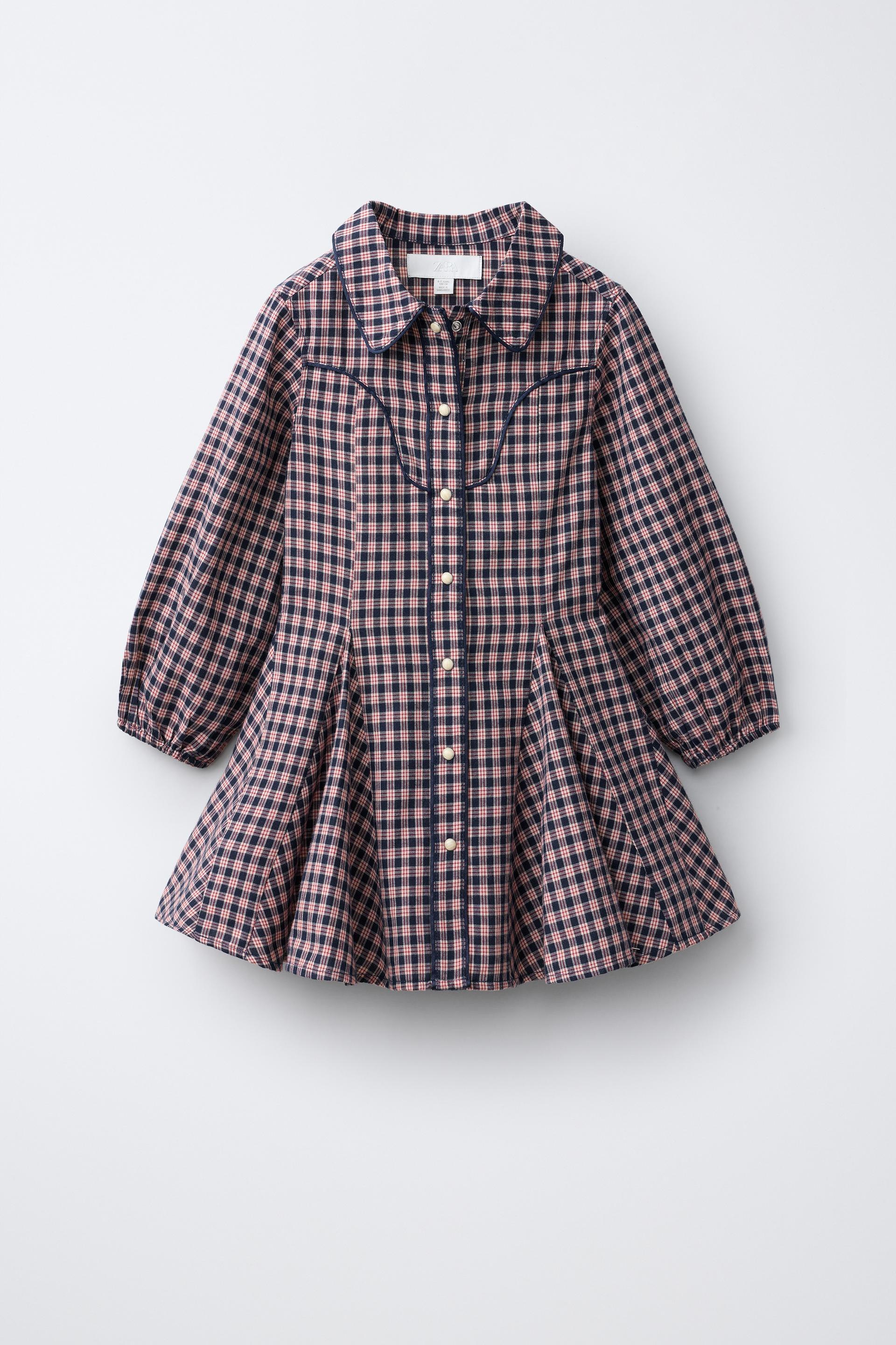 Zara - Plaid A-Line Dress - Ecru / Blue - 6-7 Years (48,0 Inches) - Kids | Zara US